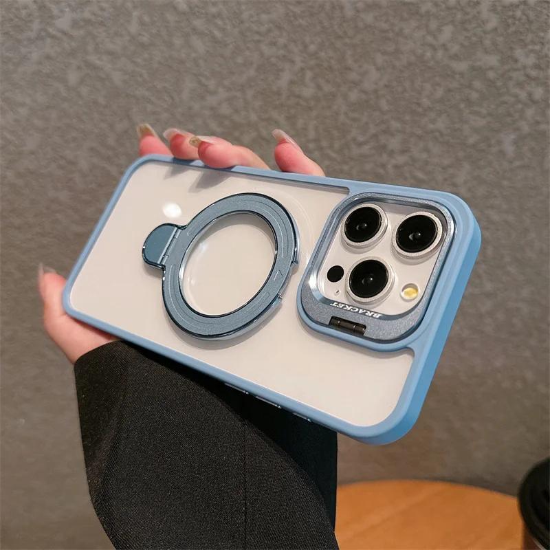 With Two Metal Rings Stand Case For iPhone 15 14 13 12 11 16 Pro Max 15 Plus Case for Magsafe Magnetic Wireless Charging Cover