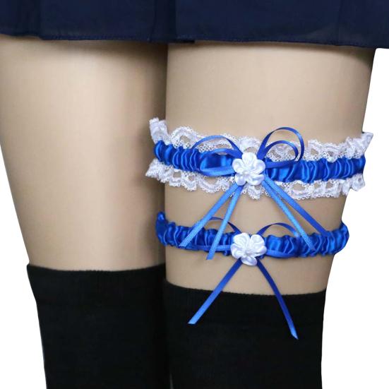 2Pcs/Set Women Garters Elastic Lace Trim Sexy Women Girl Bowknot Decor Garters Belt Suspender Bridal Accessories for Wedding