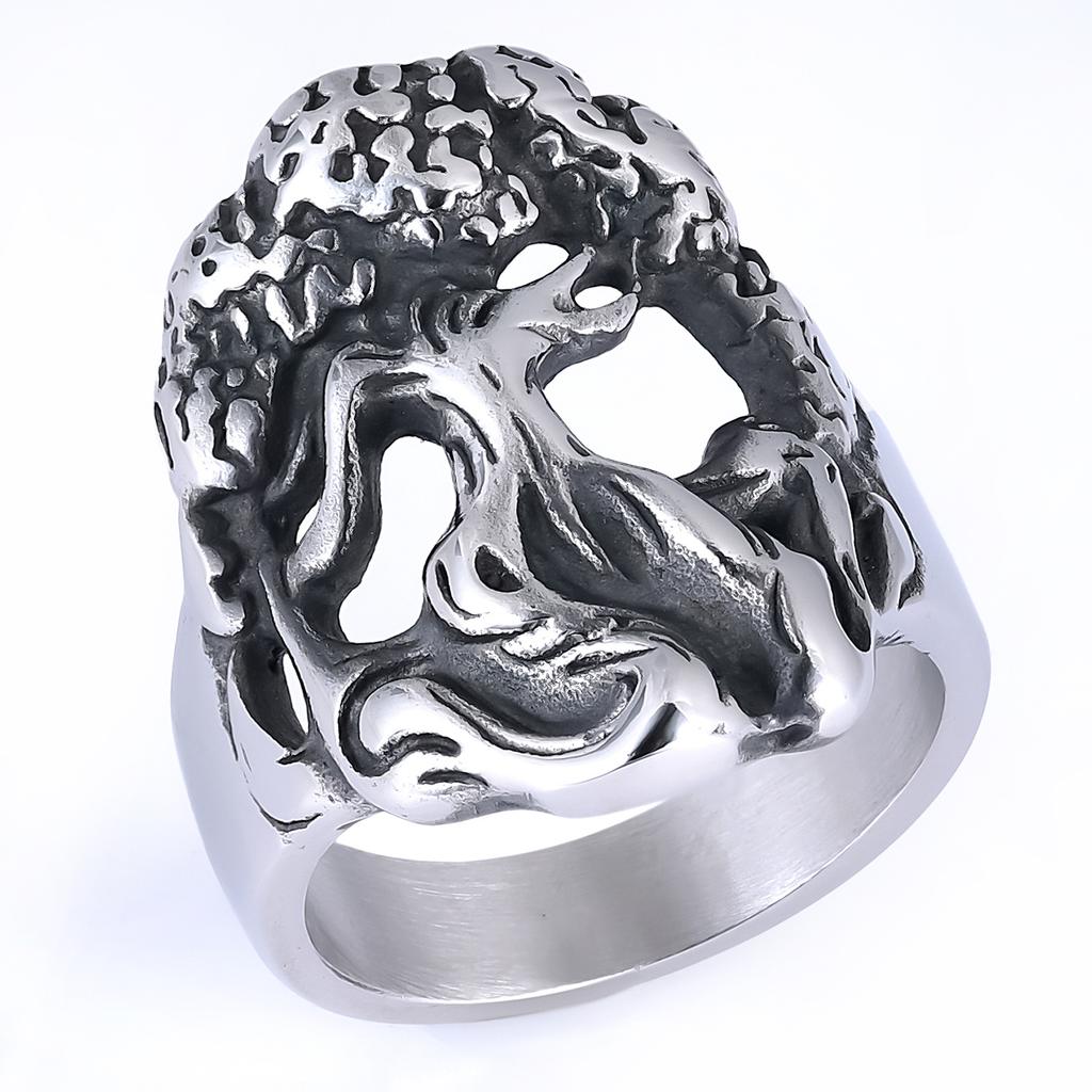 Mens Vintage Hip Hop Style Tree of Life Botanical Element Stainless Steel Ring