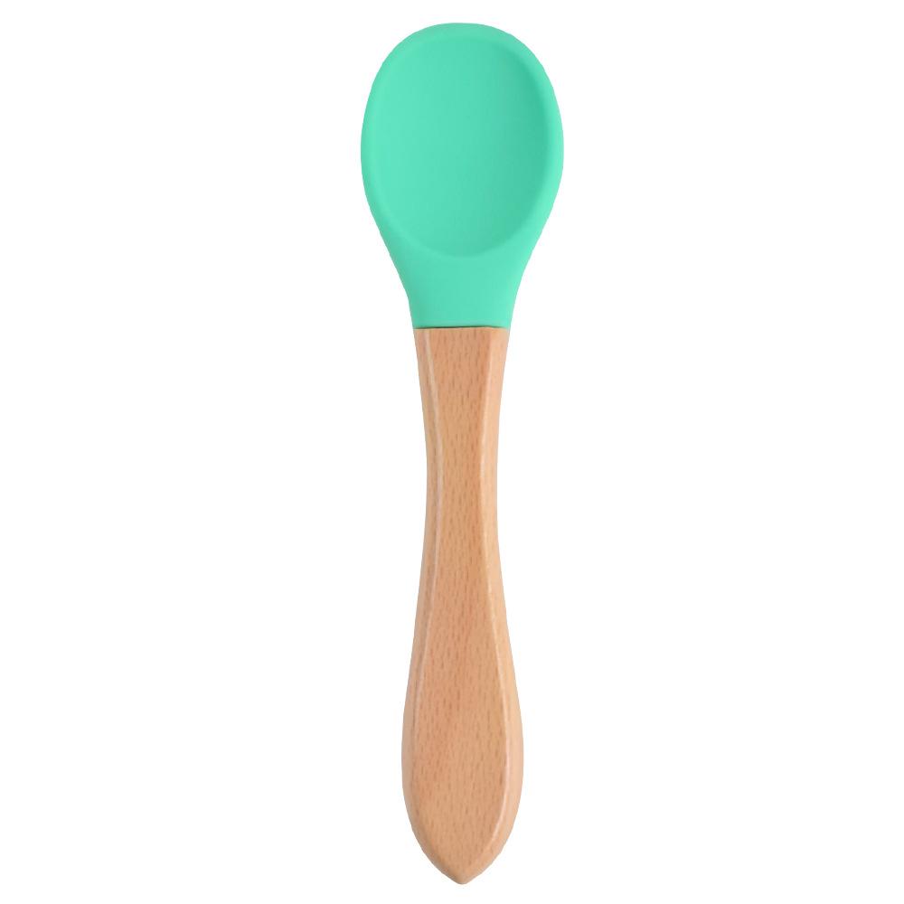 Silicone Baby Bowl & Spoon Set with Wooden Handle and Suction Cup