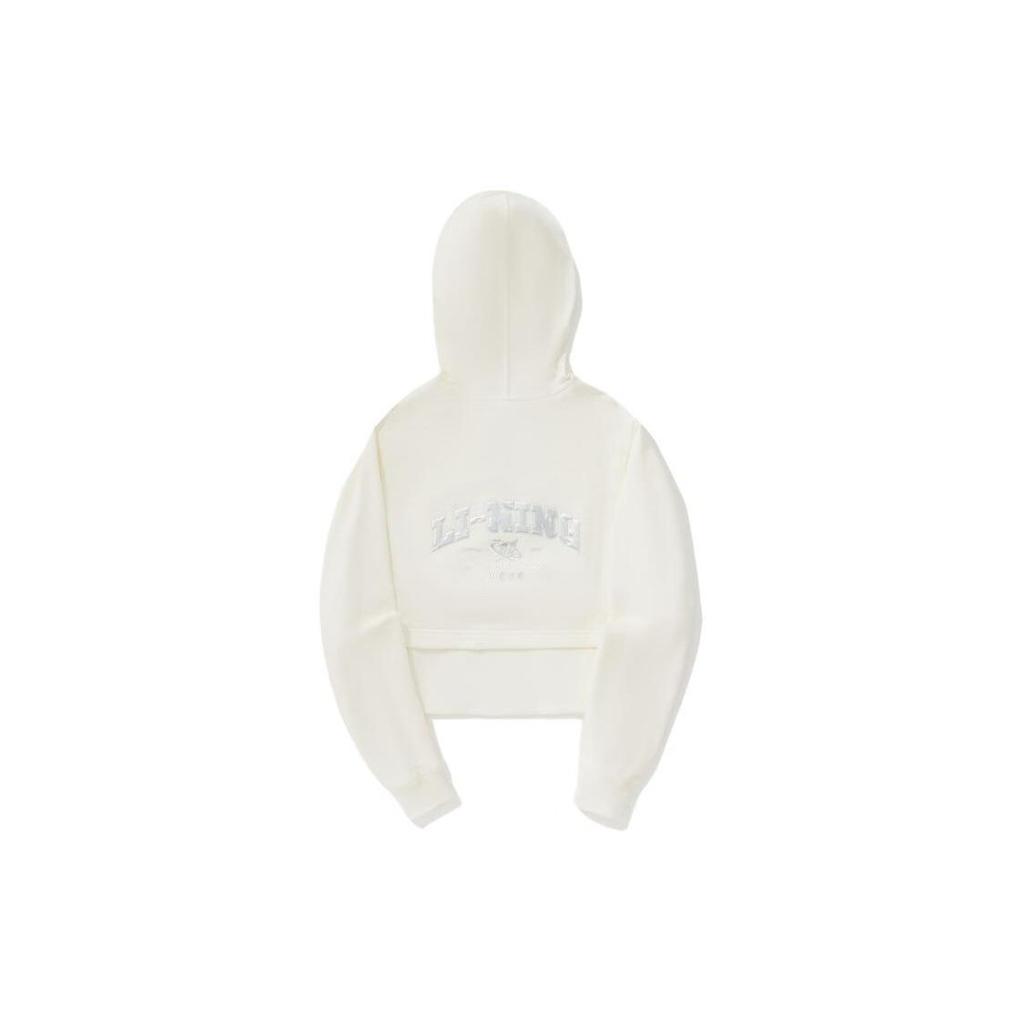 Li Ning Reignite Embroidered Letter Print Loose Pullover Hoodie Women hoodies Off-White AWDU326-3