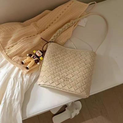 Nanfeng vielseitiger Trendladen-Besitzer's originelle Perlen-Murmel-Tote-Bag Damen-Off-White gewebte Tasche Umhängetasche Crossbody-Tasche