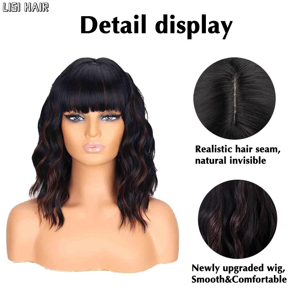 MISS WIG Short Wavy Dark Red Wig Synthetic Shoulder Long Wigs With Bangs For Women Colorful Halloween Cosplay Hair Wig