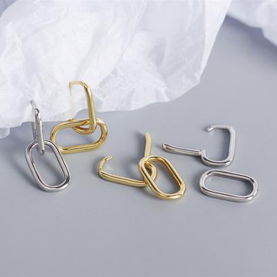 Yousheng 1 Pair Women Earrings Paper Clip Shape Hollow Out Polished Alloy Geometric Bland Style Club Party Commuting Hanging Earrings Ear Jewelry