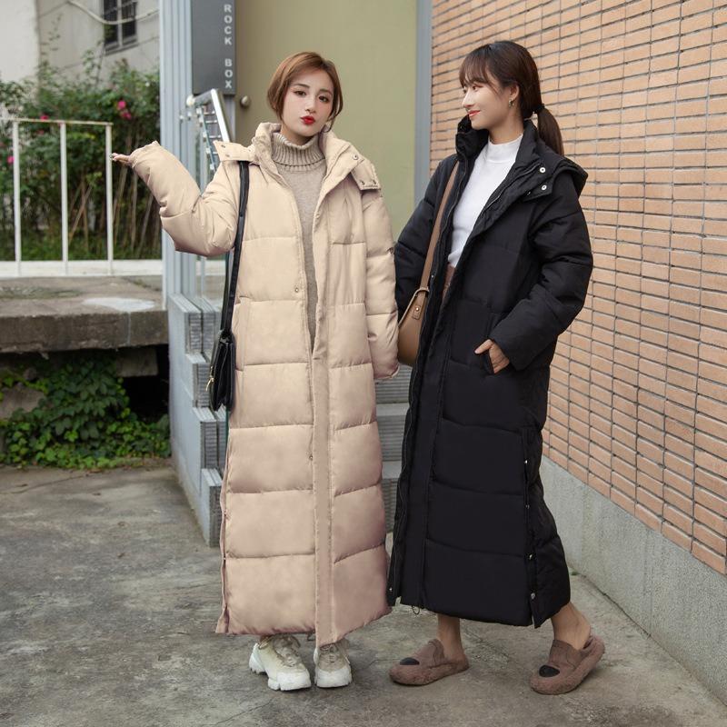 Knee-length cotton jacket women's winter new fashion slim-fit down cotton hooded thickened cotton-padded jacket