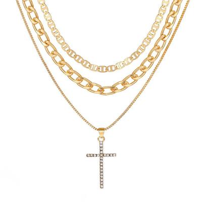 Collar Retro Apilable 3 Piezas/Set Lujo Cristal Artificial Regalo Collar de Cruz Accesorios para Mujer