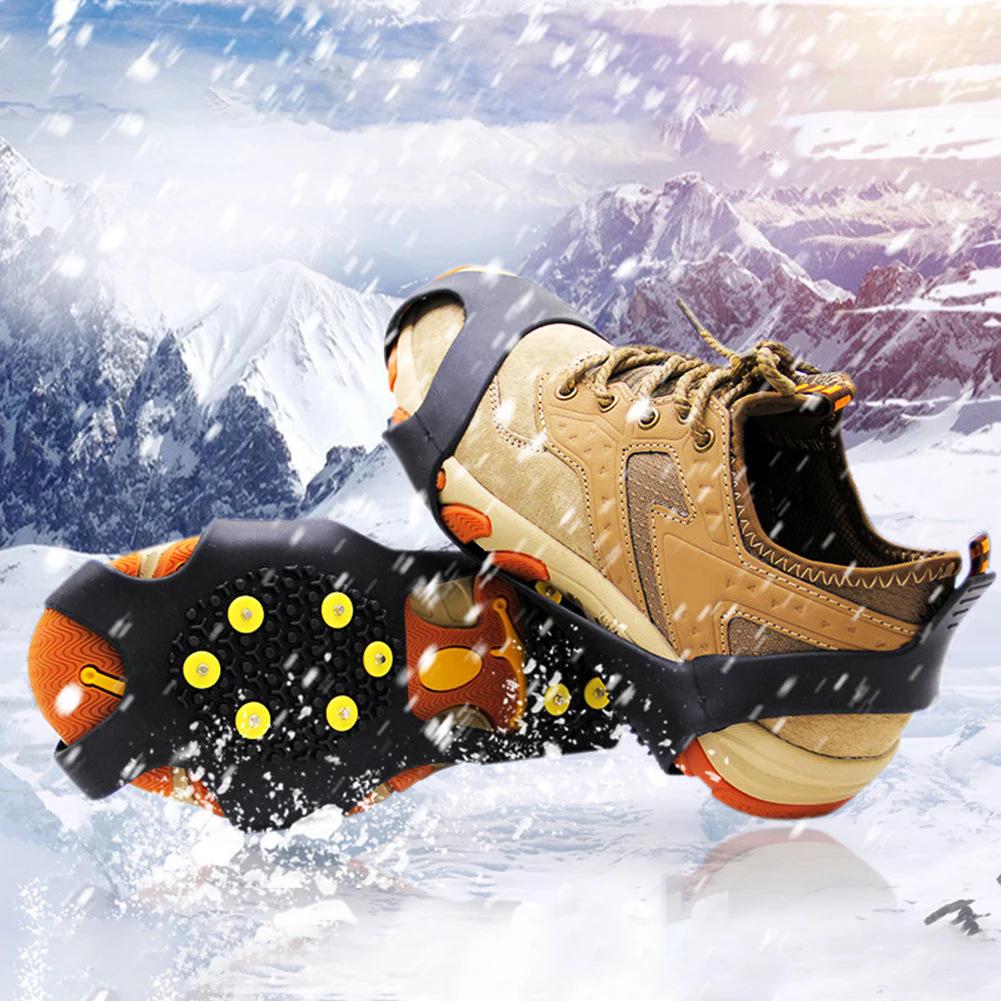 Outdoor Silicone Ice Cleats: Anti-slip Shoe Covers with 24 Teeth Snow Spikes & 10 Teeth Steel Mountaineering Claws
