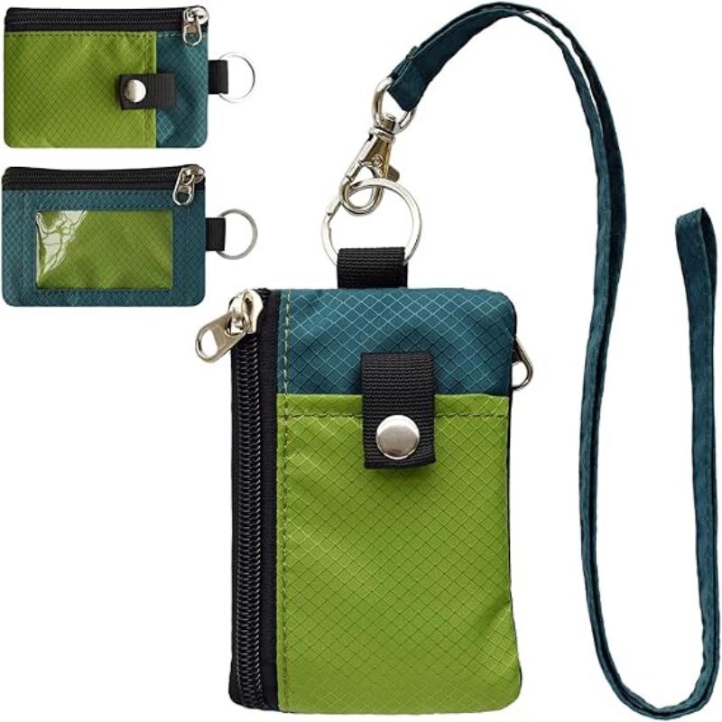 Badge Holder With Id Window Small Wallet Waterproof Anti-Theft Travel Keychain Wallet Men Women Slim Zip Card Lanyard Wallet