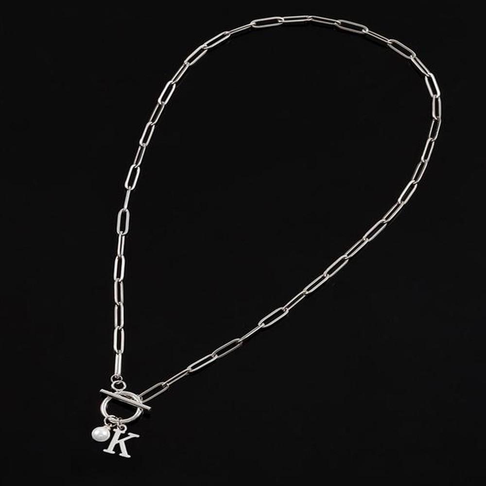 26 Letter Imitation Pearl Pendant Popular Stainless Steel OT Buckle Paperclip Necklace Girls Jewelry