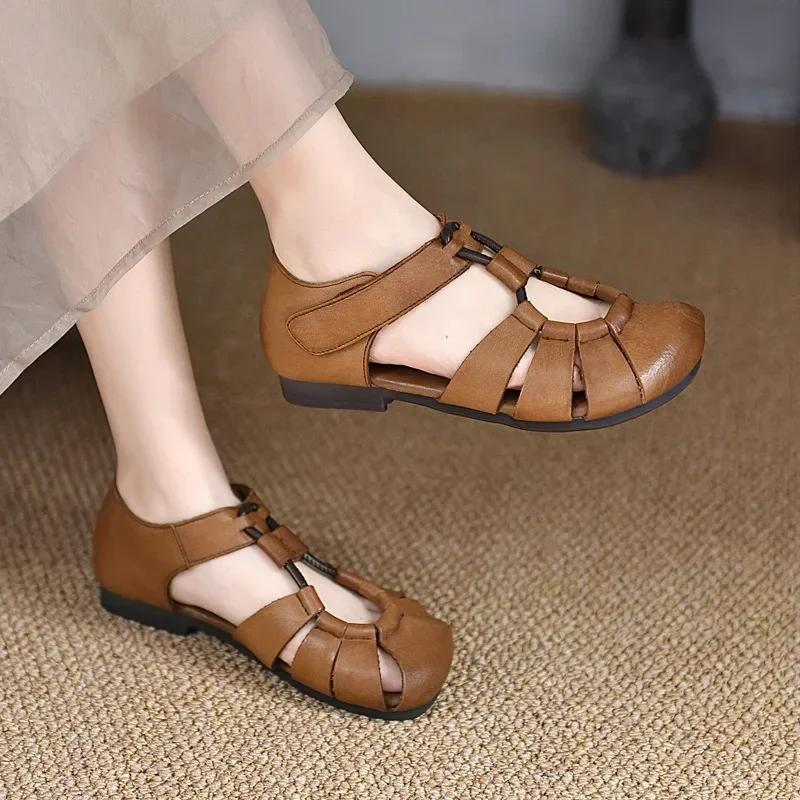 Fashion 2024 New Women's Shoes Closed Toe Women's Sandals Summer Casual Sandals Women Round Toe Solft Sole Hollow Flat Rome Shoes Women