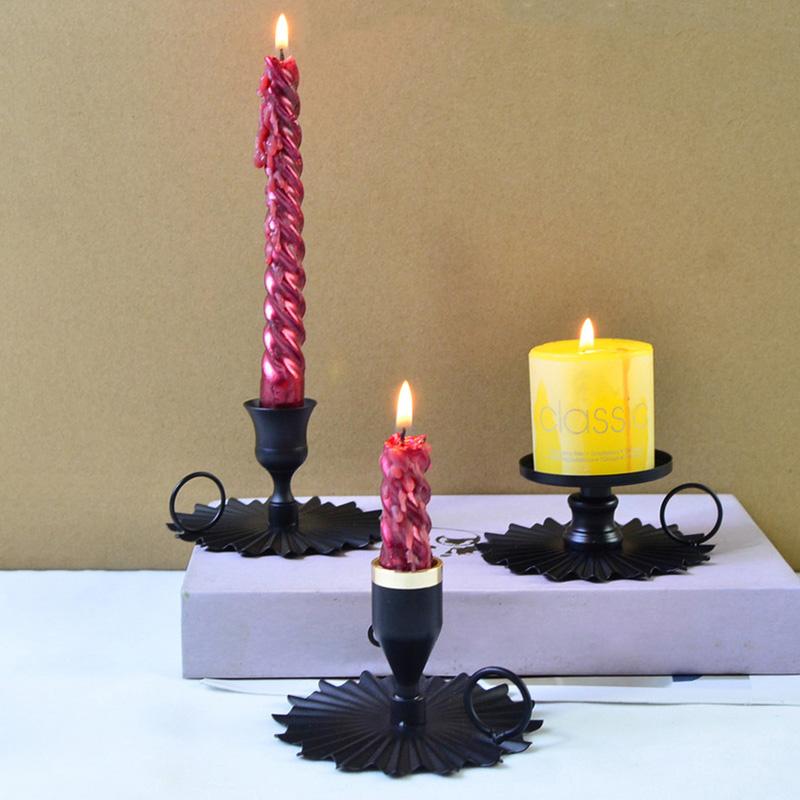 1PC Candle Stand Black Iron Home Decoration Metal Pillar Candleholder Candle Holder Desktop Cast Decor Taper Candlestick Wedding