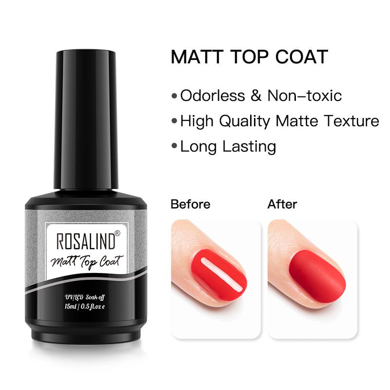 

ROSALIND Mini/15ml Soak Off UV Gel Polish Base Top Coat Matt Top Coat Gel Nail Polish Nail Art Decorations UV/LED Lamp 15ml
