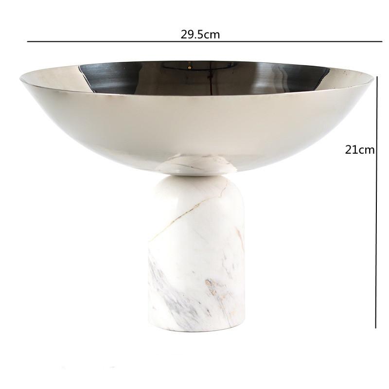 Marble Base Decorative Tray, Stainless Steel Tableware, High Footed Fruit Tray, Ornaments, Large Fruit Bowls, Kitchen Utensils
