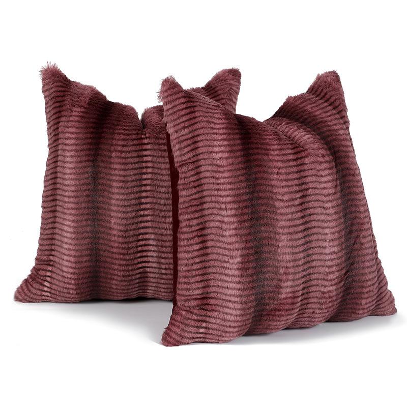 2pcs Luxury Texture Plush Single-Sided Cushion Cover Rabbit Fur Soft Striped Pattern Decorative Throw Pillow Case For Sofa Decor