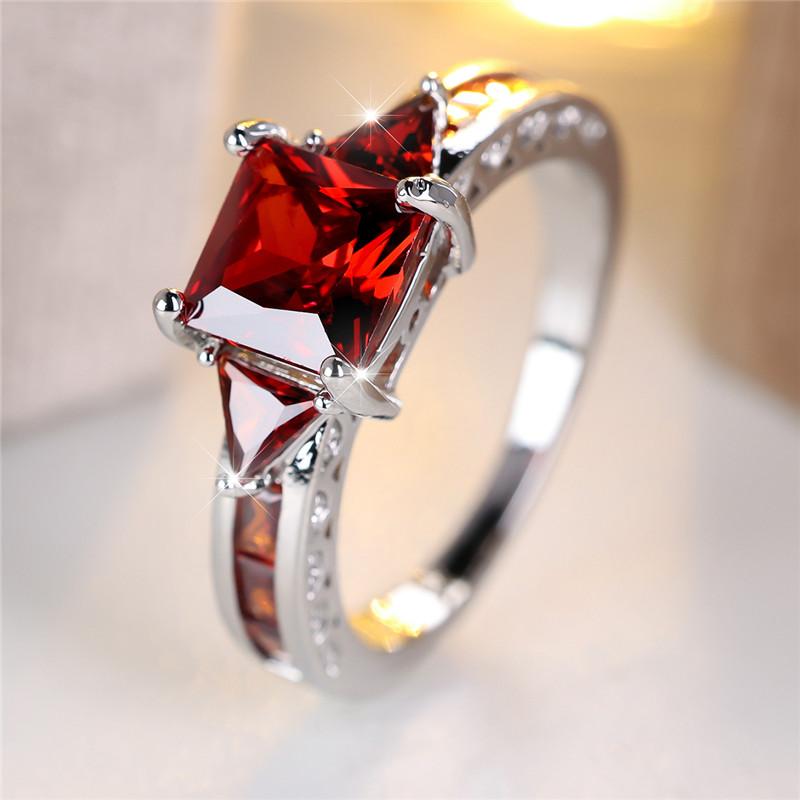 Cute Female Green Square Zircon Stone Engagement Ring  Color Wedding Jewelry For Women