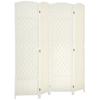 Room Divider, 4-Panel Folding Partition, Woven Pattern, Pine Wood, White
