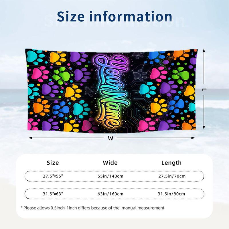Neon Theme Beach Towel Personalized Custom Name & Text Soft Quick Dry Beach Towel for Swimming Travel
