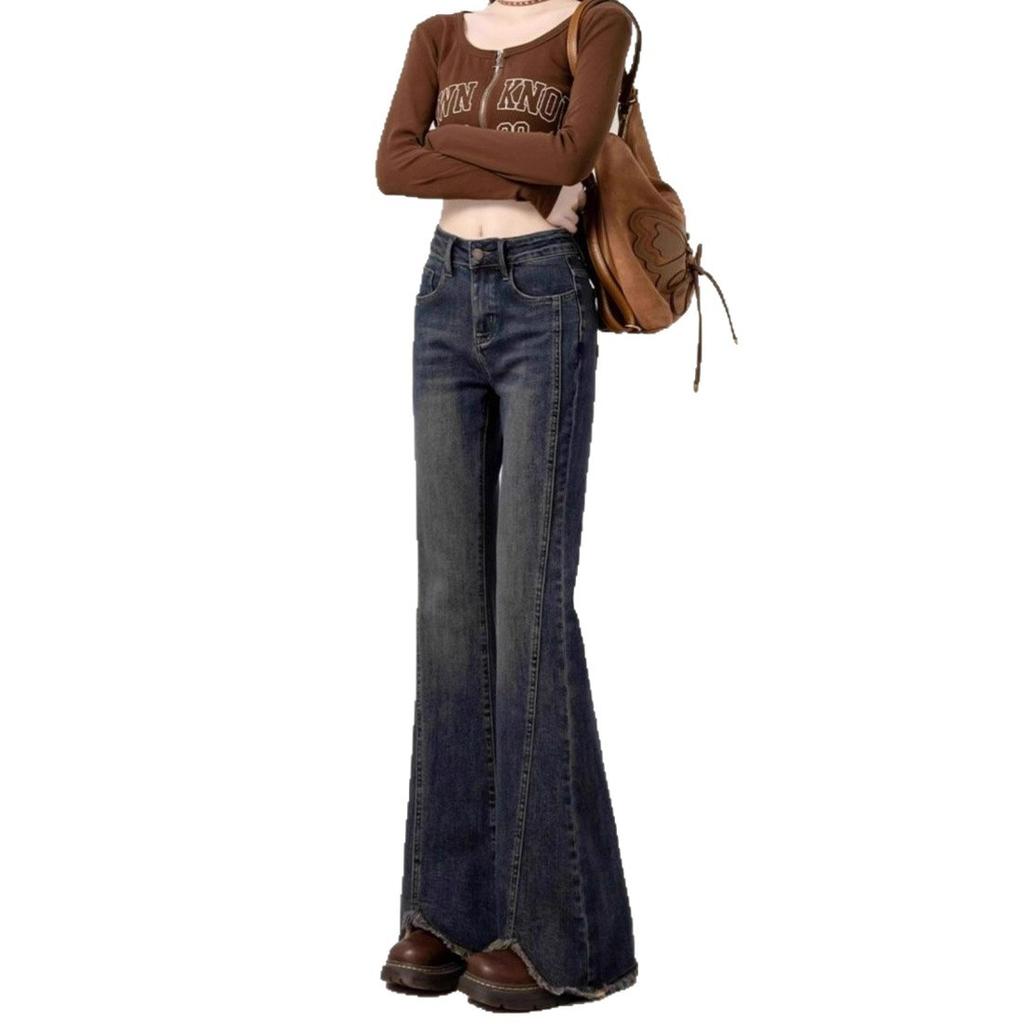 Micro Flare High-waisted Jeans Female Summer Slim Big Yards Burlap Open Fork Skinny Horseshoe Flare Pants Retro Street Style Baggy Jeans for Ladies
