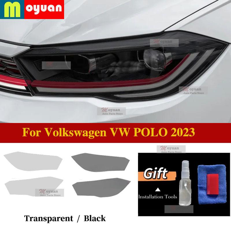 For Volkswagen VW POLO Accessories Pre Cutting 2Pcs Car Headlight Protective Film Headlamp Transparent Black TPU Sticker