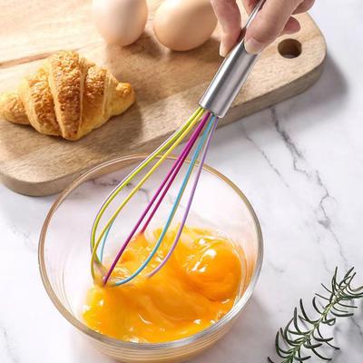 1/5Pcs Silicone Whisk Stainless Steel Handle Dishwasher Safe Ergonomic Design with Hanging Hole Egg Beater Kitchen Supplies