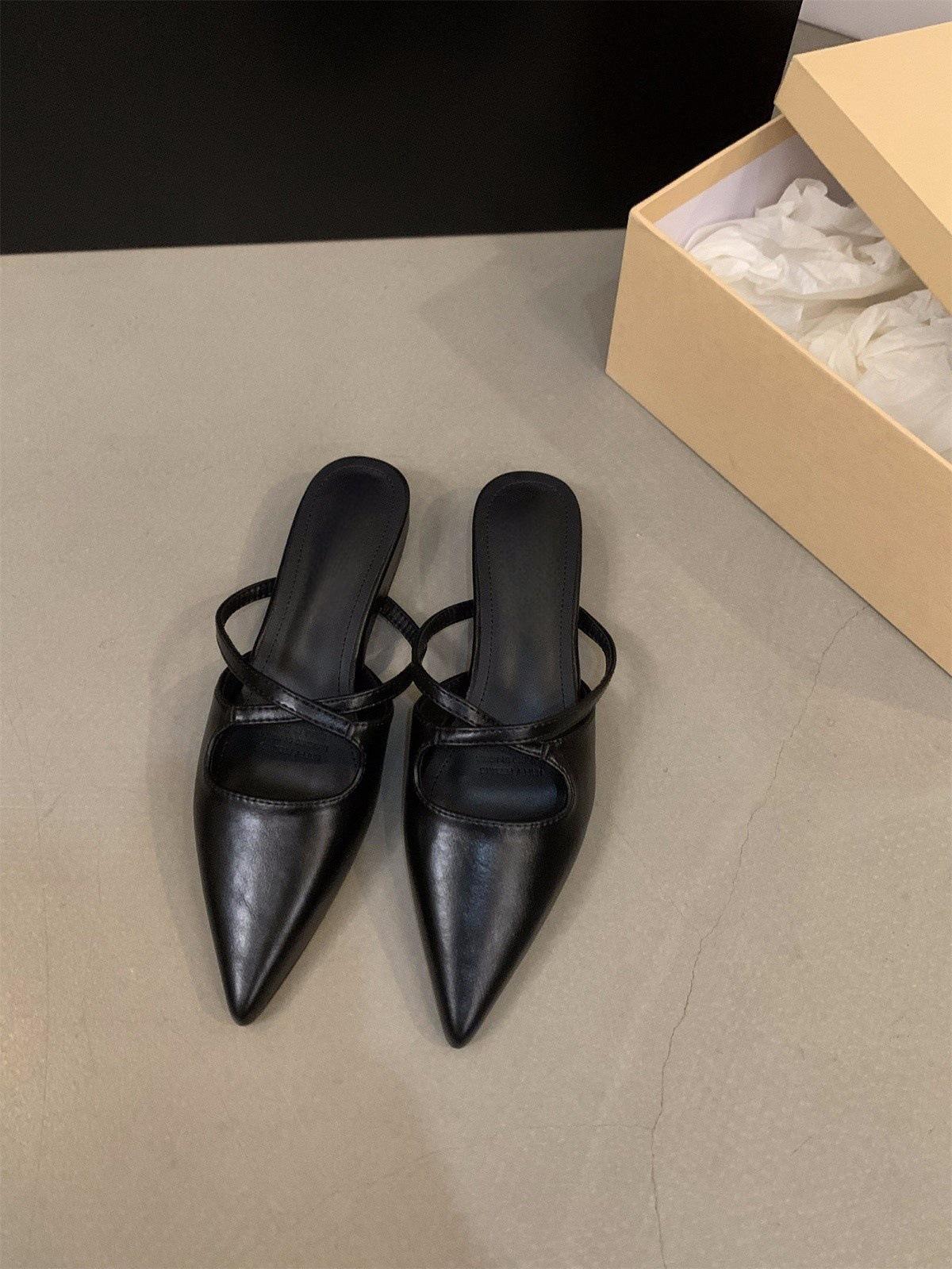 

Французские ретро-туфли с сумкой на голове, женская обувь, новинка 2025 года, летние остроносые туфли с ленивым носком, сандалии на плоской подошве 40 чёрный