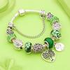 Antique Tibetan Silver Tree of Life Charm Bracelets Green Crystal Flower Bead Bracelet with Heart Diy Jewelry Pulsera Mujer