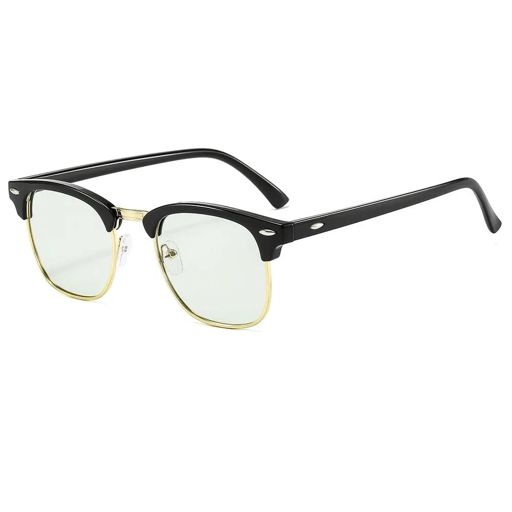 Classic Half Frame Glasses Women Men Personality Photochromic Anti Blue Light Eyeglasses Retro Driving Riding Outside Eyewear