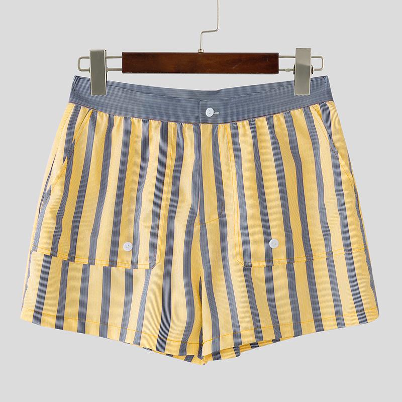 

INCERUN Мужские шорты мини на молнии с полосатым принтом, повседневные 5XL