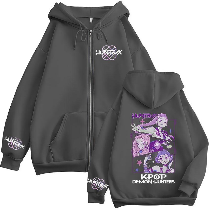 Dämonenjäger K-Pop Film Kapuzenpullover mit Reißverschluss Herren Damen Harajuku Langarm Mode Übergroße Jacke Reißverschluss Sweatshirt Streetwear