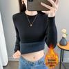 2025 Women's Autumn/Winter Half-High Collar Velvet-Lined Knit Sweater
