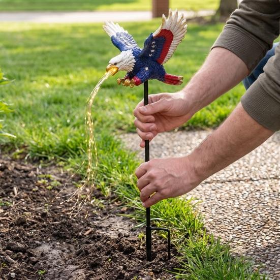 Bald Eagle Statues for Patios Solar Garden Stake Light, Patriotic Outdoor Resin Durable Wildlife Lawn Weather?Resistant Landscape Light Yard