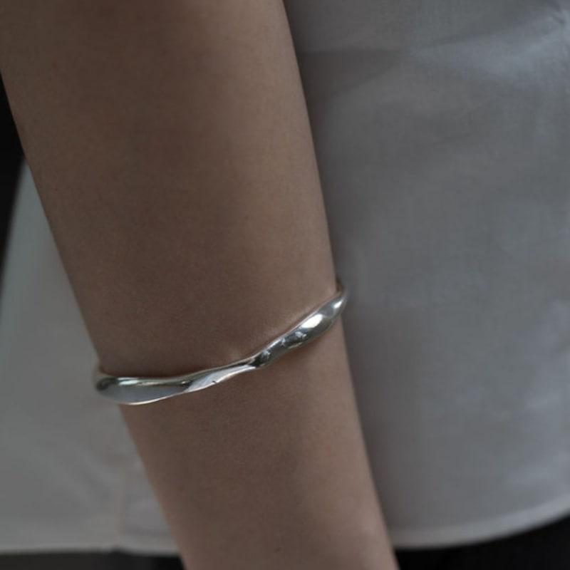 Youngglow Silver925 Rough Bangle Bracelet