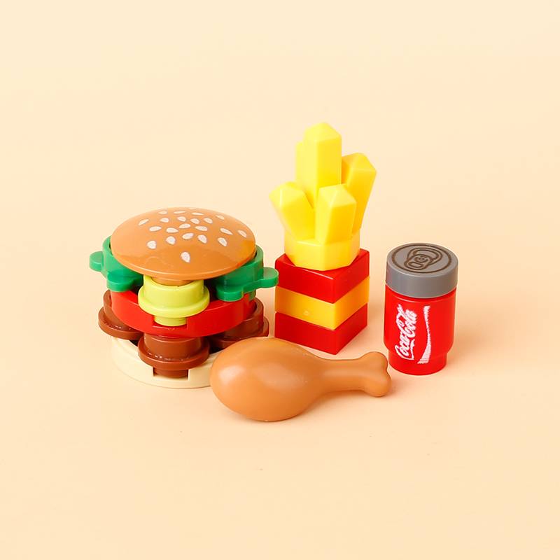 City Food Building Blocks Character Accessories Printing Set Fish Mushroom Fruit Burger Refrigerator Hot Dog Pizza Basin Toy