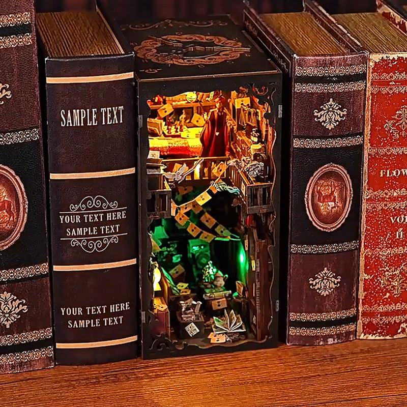 DIY Book Nook Kit Magic House Wooden 3D Puzzle Bookshelf Insert Decor Dollhouse Model Bookend Building Home Decoration Gifts