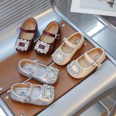 Toddler Girls Leather Shoes Princess Shiny Crystal Kids Flat Shoes Pu Soft Sole Non-slip Children Dance Shoes Wedding 2025 New