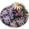 Floral Printed Fan Sun Hats Foldable Bamboo Sunscreen Cap Women Sunhat Folding Fan Hat  for Travel