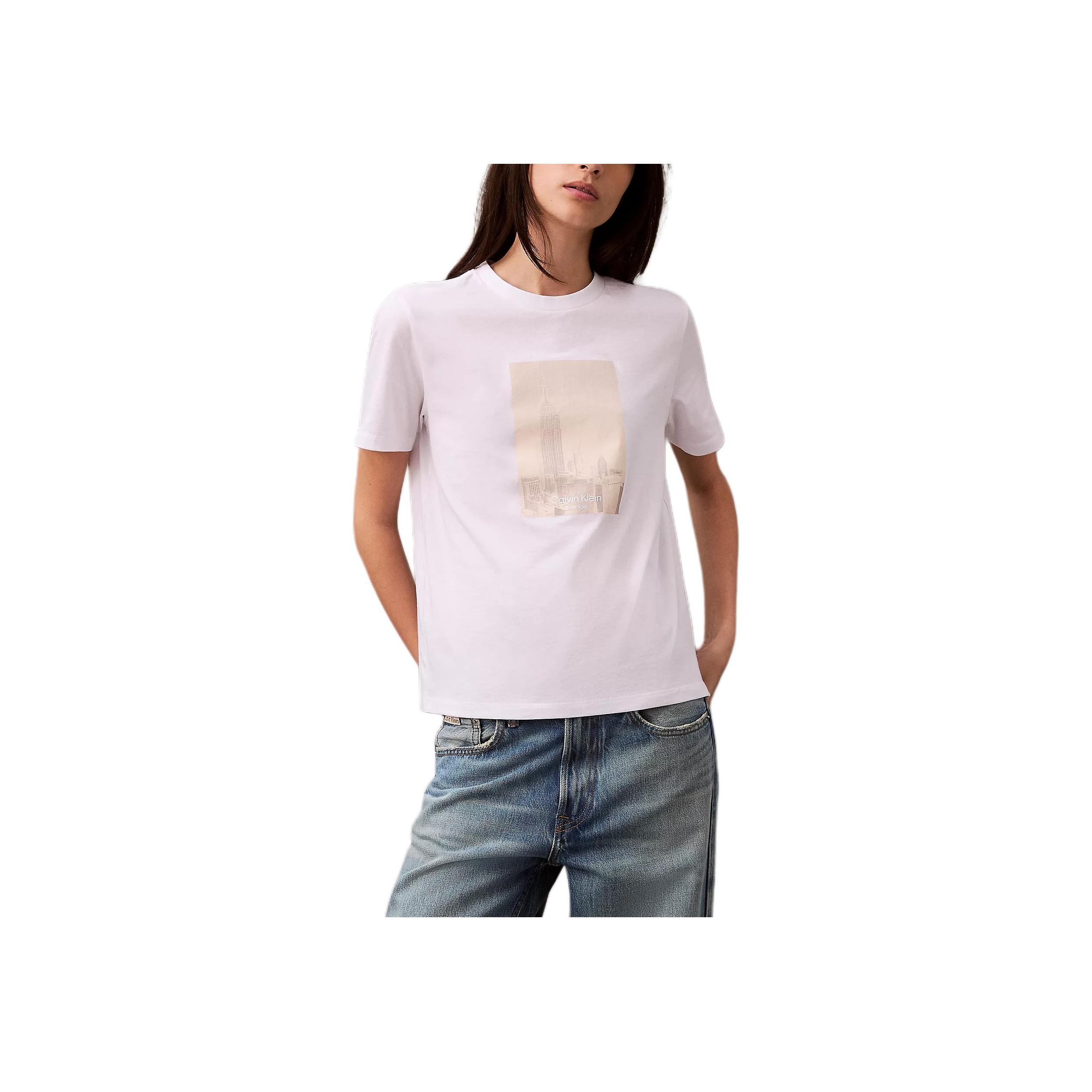 

Calvin Klein Soft Breathable Comfortable Round Neck Short Sleeve T-Shirt Women Tops Bright-White 47A801G-110 XS