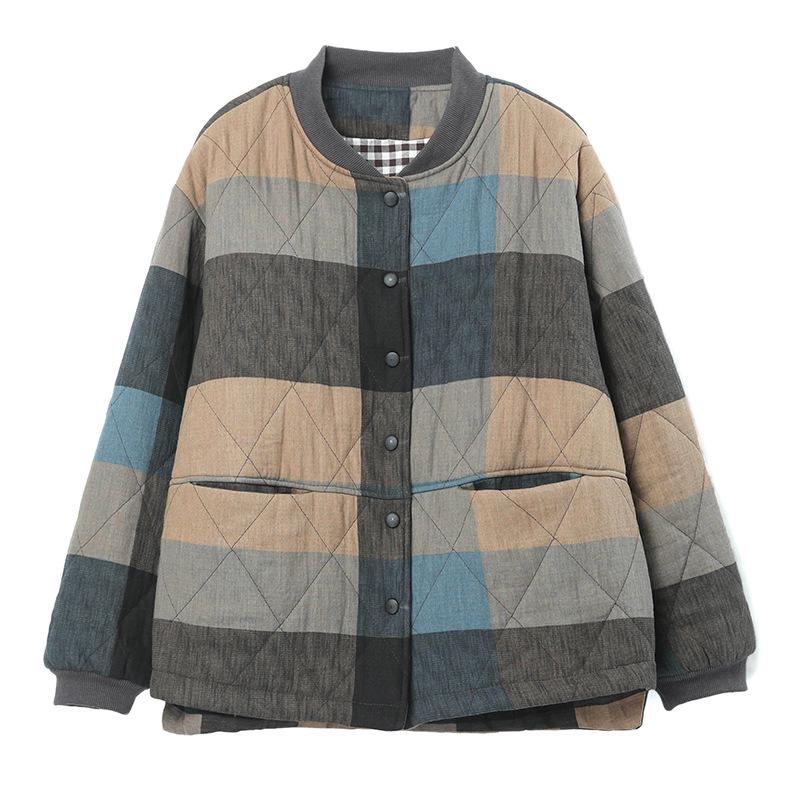 Women's Quilted Plaid Jacket - Autumn/Winter 2024: Thick, Warm, and Loose-Fit for Middle-Aged and Elderly