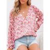 2026 New Spring and Autumn Women's V-neck Chiffon Top Lantern Sleeve Floral Casual T-shirt