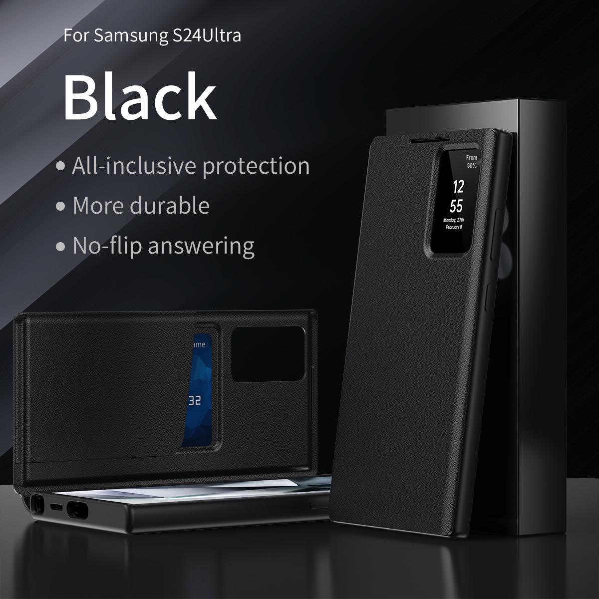 

Шкіряний чохол-книжка Samsung S25 Ultra з розумним віконцем і слотом для картки для S23 - Відповідь без відкривання та захист S26 Plus чорний
