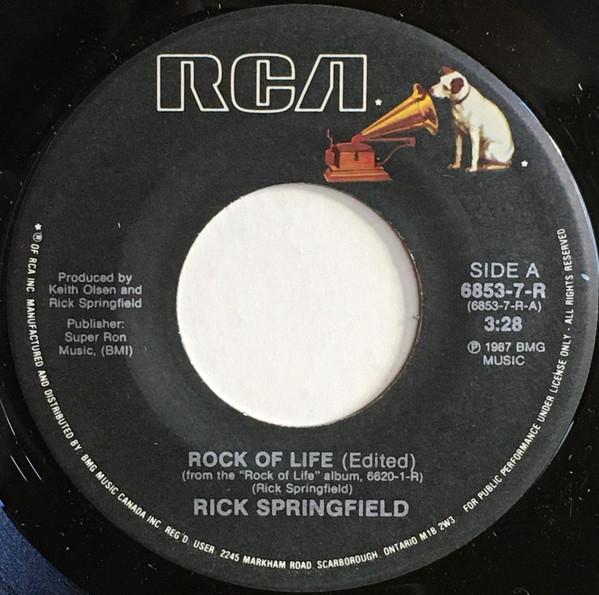 

7-дюймовая пластинка RICK SPRINGFIELD Rock Of Life 68537R RCA 1988 Канада Рок Б/у