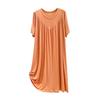 Modal Summer Nightdress - Plus Size, Casual, Short-Sleeved, V-Neck, Pleated Long Skirt