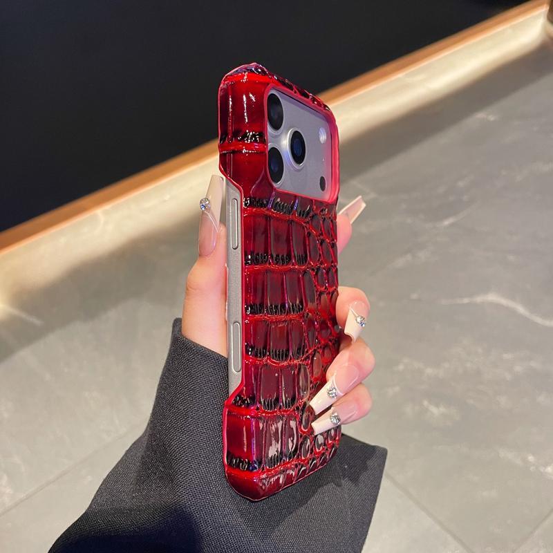 Solid Color Crocodile Pattern Case for IPhone 17 16 15 14 13 Pro Max 17 Air Half Pack Hard Leather Shockproof Back Cover