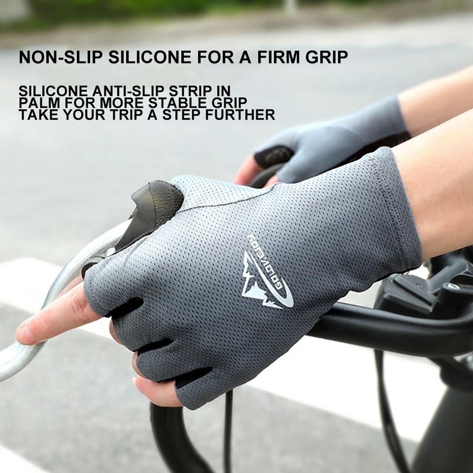 1Pair Cycling Gloves Running Fishing Gloves Anti Slip Ice Silk Sun Protection Breathable Half Finger for Outdoor Sports