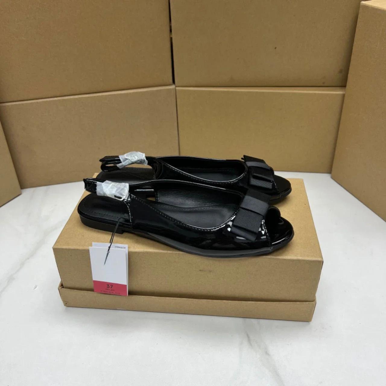 

Fashion Women s Flats Comfortable Soft Sole Female Slingbacks Open Toe Retro Bow Decoration Summer Solid Shoes for Ladies Plus Size 37 чорний