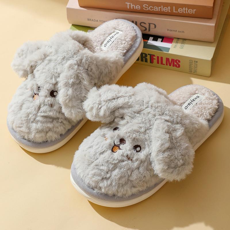 

Хлопковые тапочки зима новые домашние пушистые тапочки дом дом дом нескользящие теплые щенок пара хлопок тапочки девушка 44-45 серый