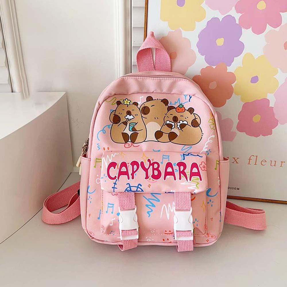 

Nylon Cartoon Animal Daypack Wide Straps Large Capacity School Bag Capybara Backpack Students розовый