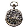 TREEWETO Mechanical Pocket Dragon Roman Bronze with Chain Hand-Winding Watch, Double-Sided Cover, Openwork, Numerals, Skeleton,