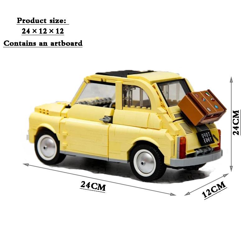 Technical Fiat Building Blocks Classic Yellow Car Model Creator Assemble Vehicle Bricks Toys for Boys Kids Gift