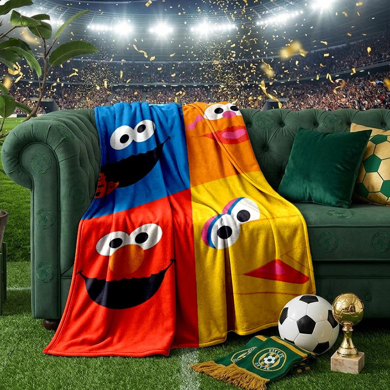 Colorful Sesame Muppets Together Throws Blanket Flannel Blankets Plush for Couch Bed Gifts for Men Women Travel picnic blanket Christmas fan gifts